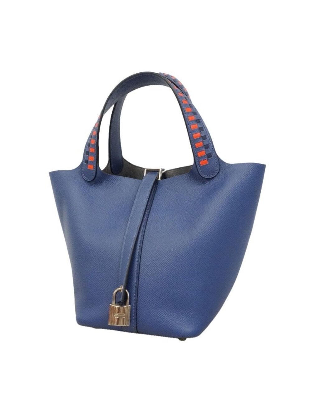 Hermes Handbag Picotin Lock PM Tresage Veau Epsom Bleu Brighton Silver